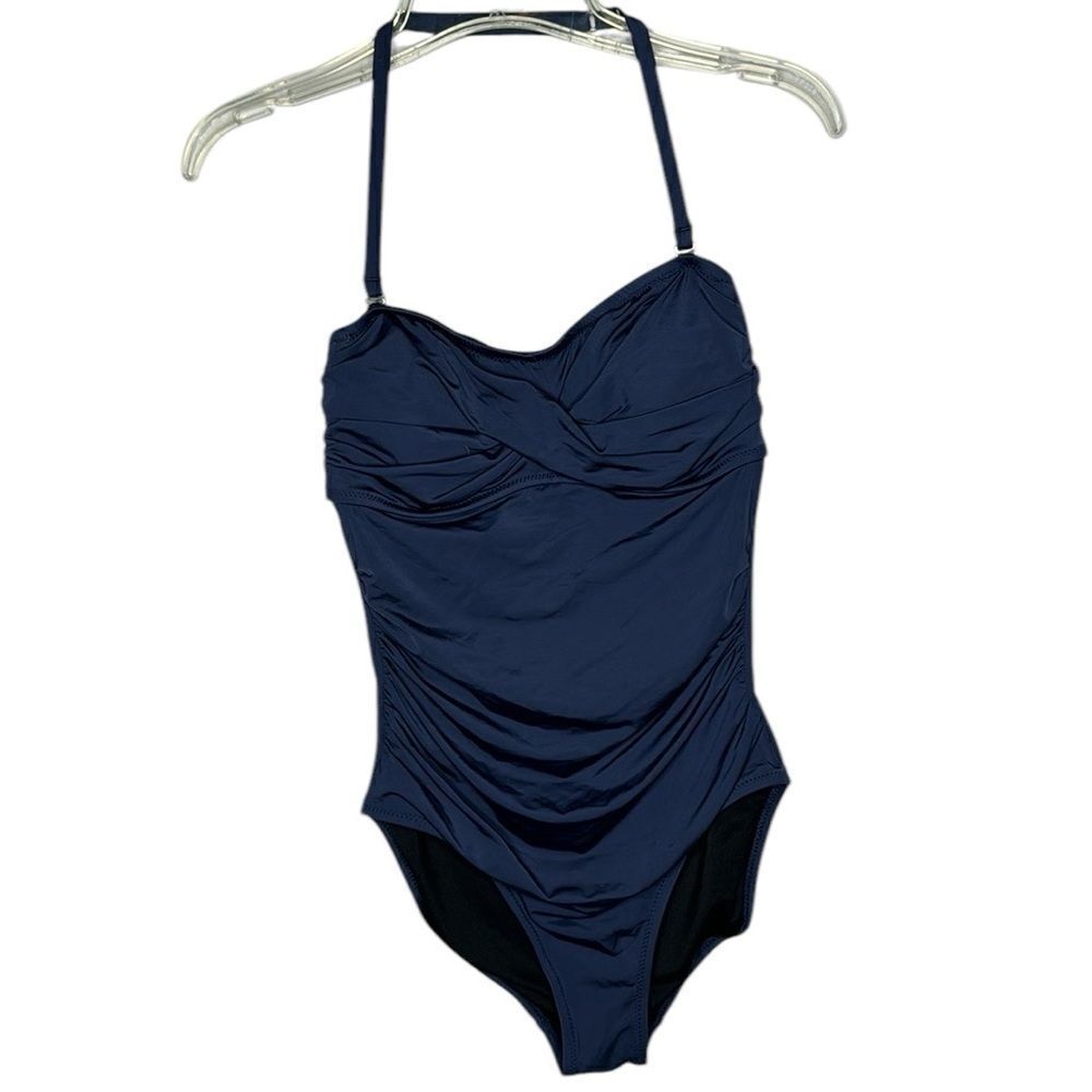 Garnet Hill Ruched Bandeau One Piece Navy bathing Suit. Size 4.